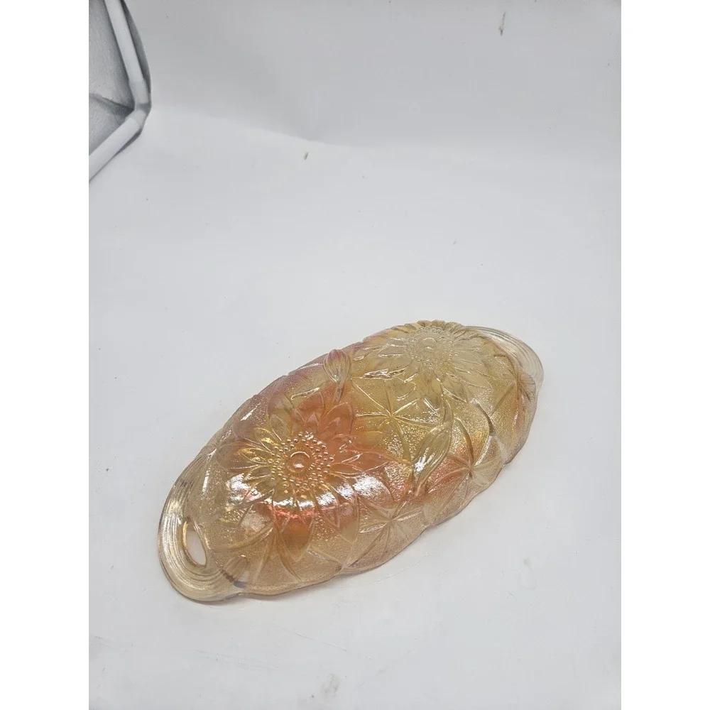 vintage Indiana Glass Company‎ iridescent marigold carnival glass dish